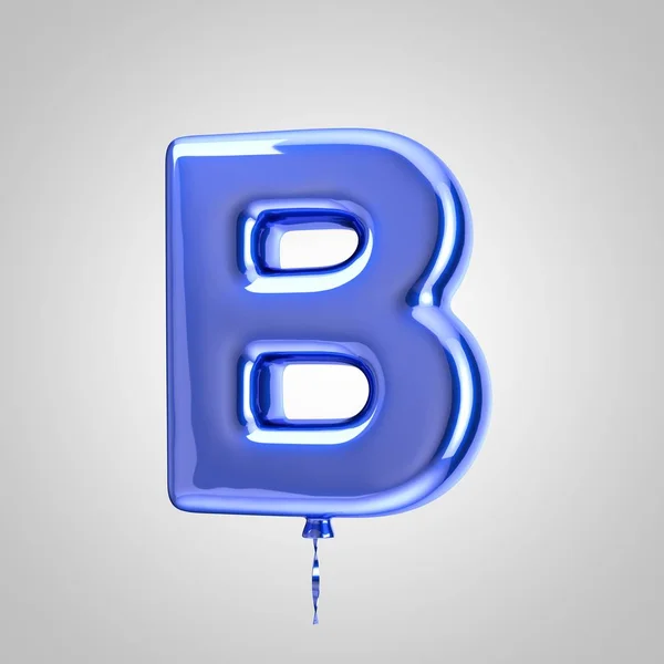 Shiny metallic blue balloon letter B uppercase isolated on white background — Stock Photo, Image