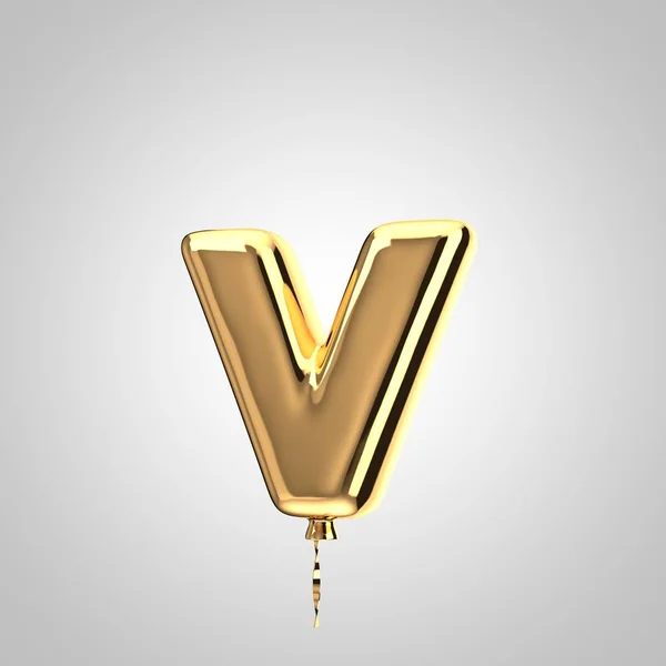 Λαμπερό μεταλλικό χρυσό μπαλόνι γράμμα V μεμονωμένα πεζά σε λευκό φόντο — Φωτογραφία Αρχείου