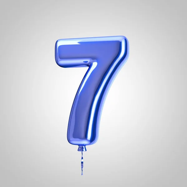 Glanzende metallic blauwe ballon nummer 7 geïsoleerd op witte achtergrond — Stockfoto