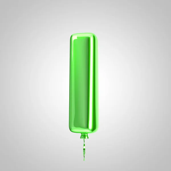 Блестящий металлический зелёный шарик буква L нижний регистр изолирован на белом фоне — стоковое фото