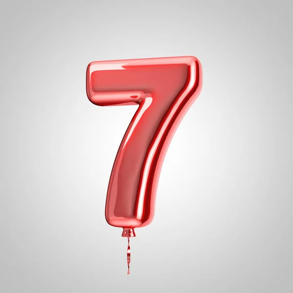 Shiny metallic red balloon number 7 isolated on white background