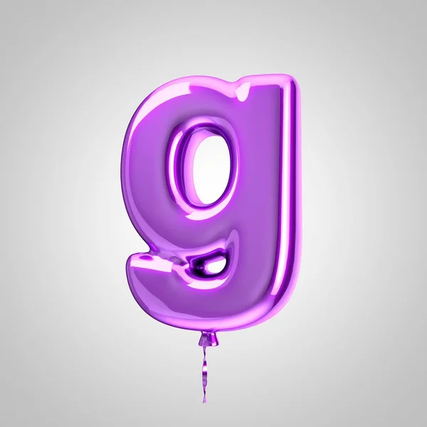 Shiny metallic violet balloon letter G lowercase isolated on white background