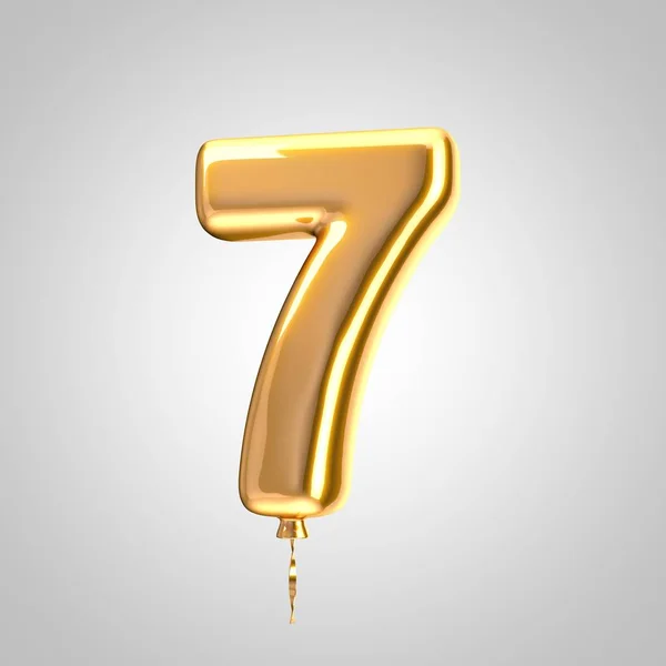 Shiny metallic orange balloon number 7 isolated on white background