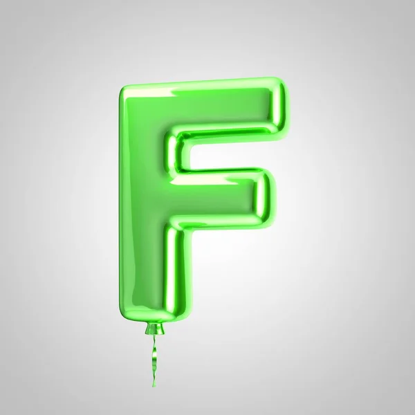 闪亮的金属绿色气球字母 F 大写件隔离在白色背景上 — 图库照片