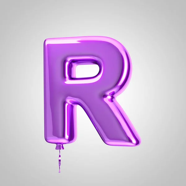 Shiny metallic violet balloon letter R uppercase isolated on white background