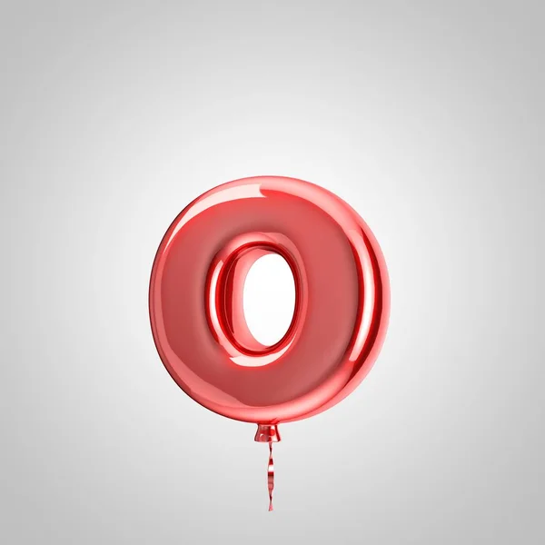 Balão vermelho metálico brilhante letra O minúscula isolada sobre fundo branco — Fotografia de Stock