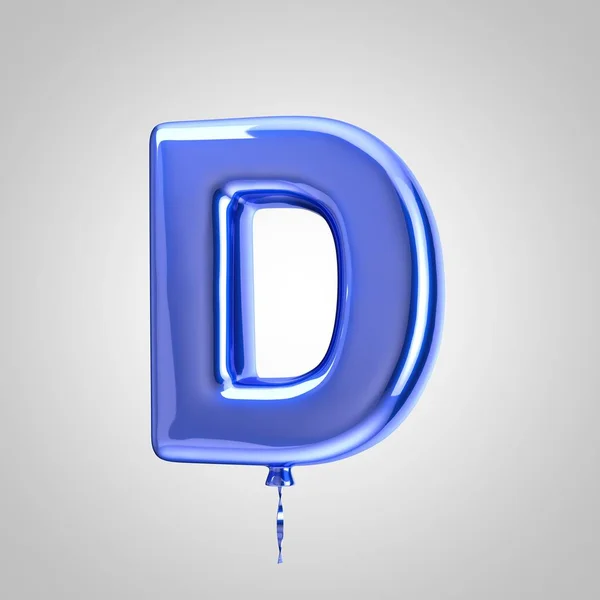 Glänzend metallisch blau Ballon Buchstabe d Großbuchstaben isoliert auf weißem Hintergrund — Stockfoto