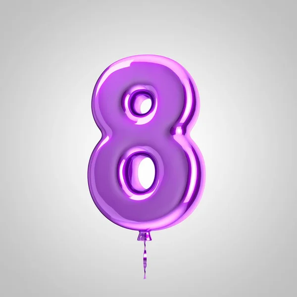 Błyszcząca metaliczna fioletowa balon numer 8 na białym tle — Zdjęcie stockowe