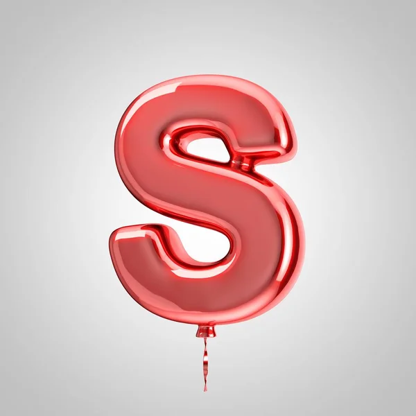 Glänsande metallic röd ballong bokstaven S versaler isolerade på vit bakgrund — Stockfoto