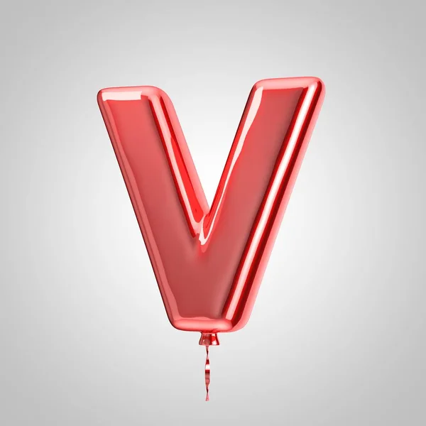Shiny metallic red balloon letter V uppercase isolated on white background