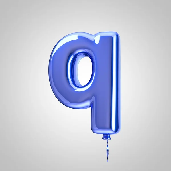 Glanzende metallic blauwe ballon letter Q kleine letters geïsoleerd op witte achtergrond — Stockfoto