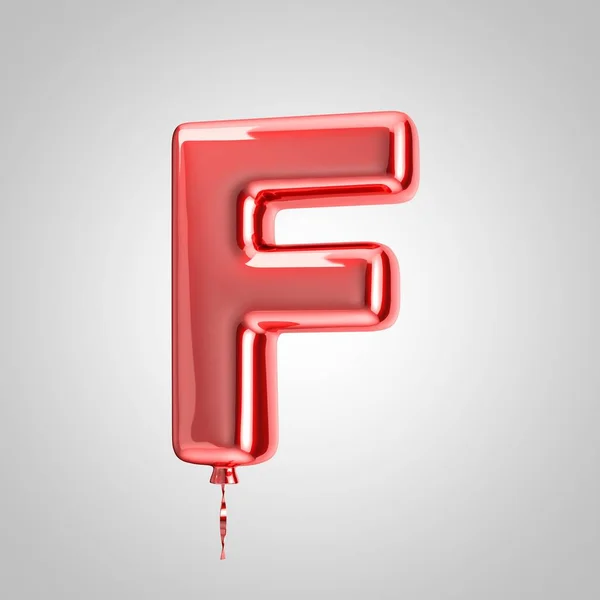 闪亮的金属红色气球字母 F 大写件隔离在白色背景上 — 图库照片