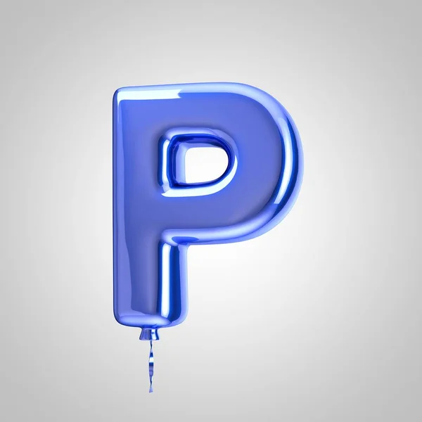 Shiny metallic blue balloon letter P uppercase isolated on white background