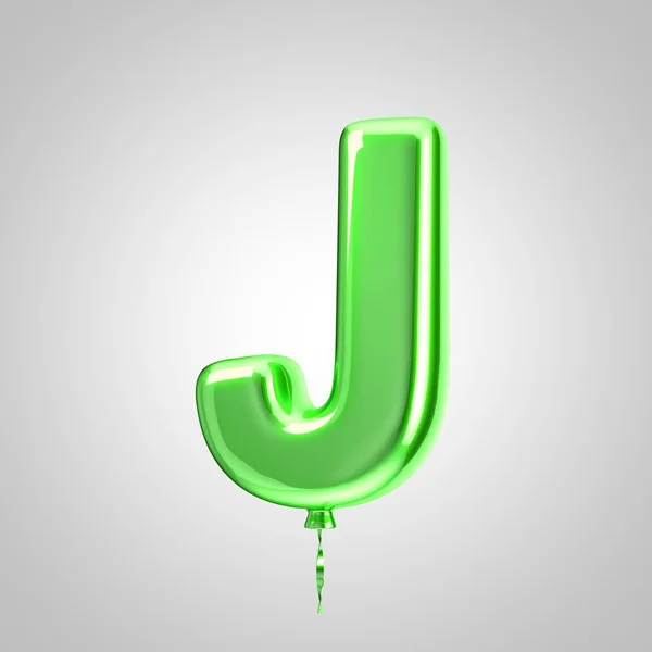 Metallisch glänzend grüner Ballon Buchstabe j Großbuchstabe isoliert auf weißem Hintergrund — Stockfoto