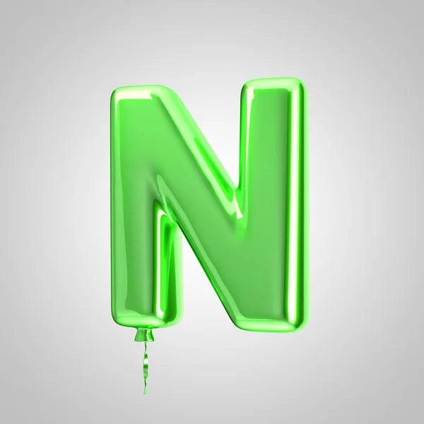 Shiny metallic green balloon letter N uppercase isolated on white background — Stockfoto