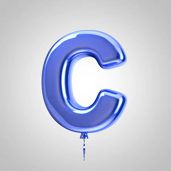 Shiny metallic blue balloon letter C uppercase isolated on white background