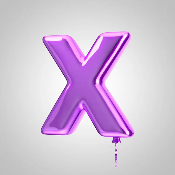 Shiny metallic violet balloon letter X uppercase isolated on white background