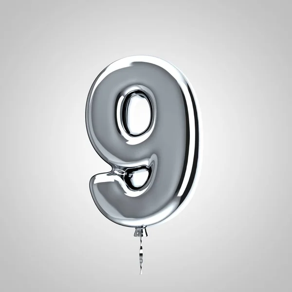 Shiny metallic chrome balloon number 9 isolated on white background