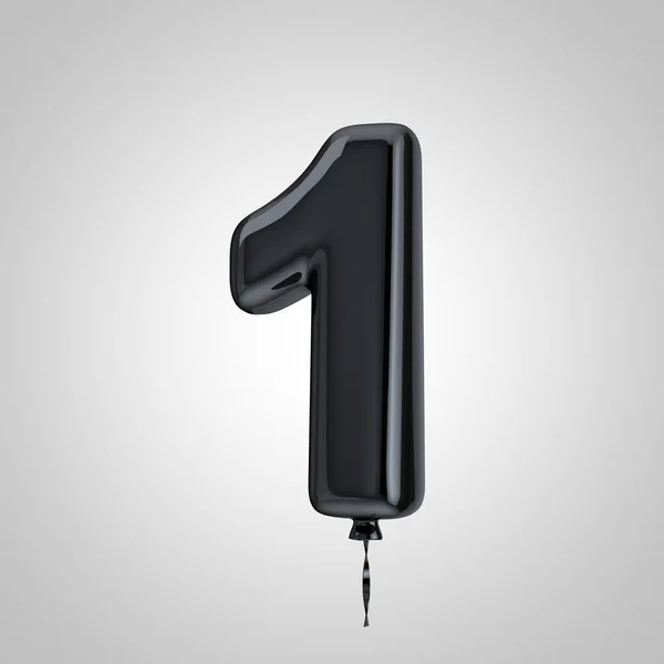 Metallisch glänzender schwarzer Ballon Nummer 1 isoliert auf weißem Hintergrund — Stockfoto