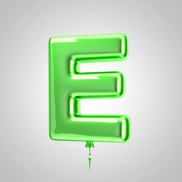 Shiny metallic green balloon letter E uppercase isolated on white background
