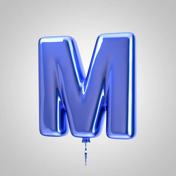 Shiny metallic blue balloon letter M uppercase isolated on white background — Stock Fotó