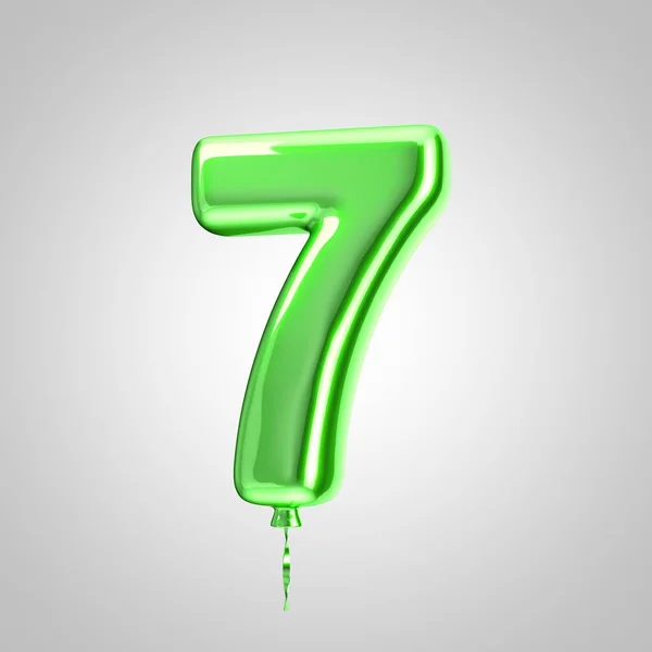 Shiny metallic green balloon number 7 isolated on white background