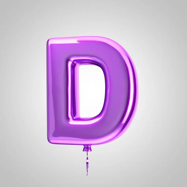 Glanzende metallic Violet ballon letter D hoofdletters geïsoleerd op witte achtergrond — Stockfoto