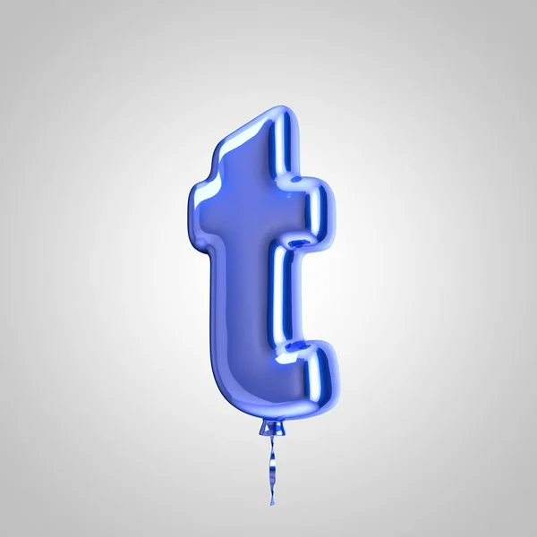 Glanzende metallic blauwe ballon letter T kleine letters geïsoleerd op witte achtergrond — Stockfoto