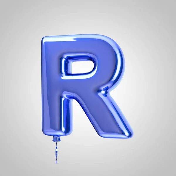 Shiny metallic blue balloon letter R uppercase isolated on white background