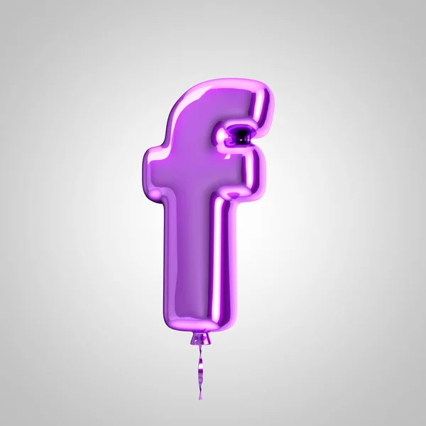 Shiny metallic violet balloon letter F lowercase isolated on white background