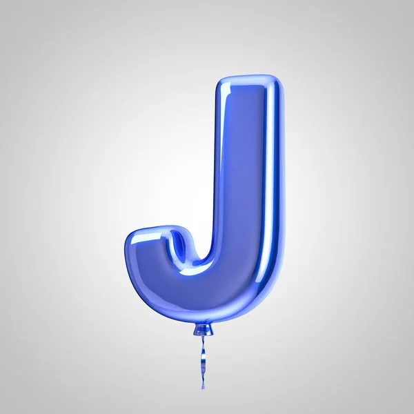 Glänzend metallisch blau Ballon Buchstabe j Großbuchstaben isoliert auf weißem Hintergrund — Stockfoto