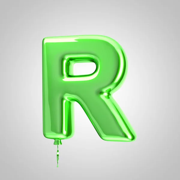 Shiny metallic green balloon letter R uppercase isolated on white background