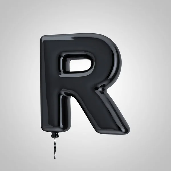 Λαμπερό μεταλλικό μαύρο μπαλόνι γράμμα R πεζά που απομονώνονται σε λευκό φόντο — Φωτογραφία Αρχείου