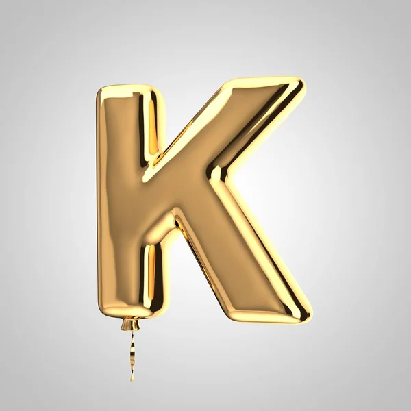 Shiny metallic gold balloon letter K uppercase isolated on white background — Stock Photo, Image