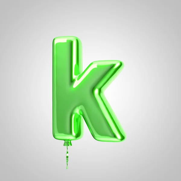 Shiny metallic green balloon letter K lowercase isolated on white background