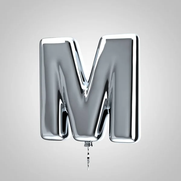 Parlak metalik krom balon harf M büyük harf beyaz arka plan üzerinde izole — Stok fotoğraf