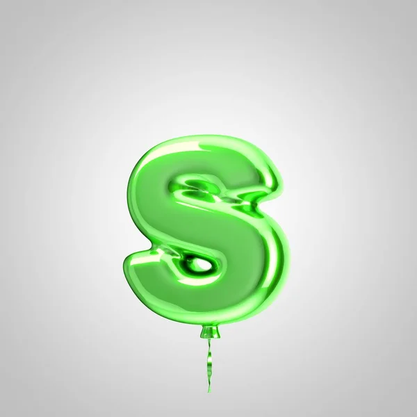 Letra brillante globo verde metálico S minúscula aislada sobre fondo blanco — Foto de Stock
