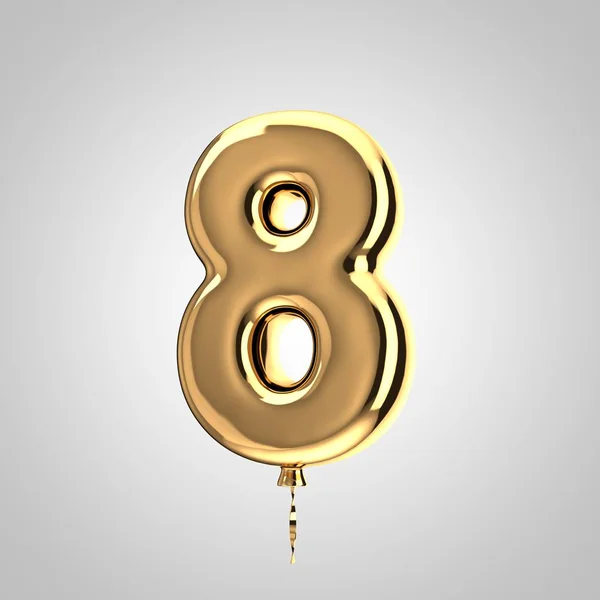 Błyszcząca metaliczna złota balon numer 8 na białym tle — Zdjęcie stockowe