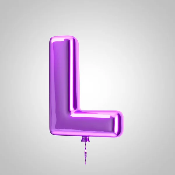 Glanzende metallic Violet ballon letter L hoofdletters geïsoleerd op witte achtergrond — Stockfoto
