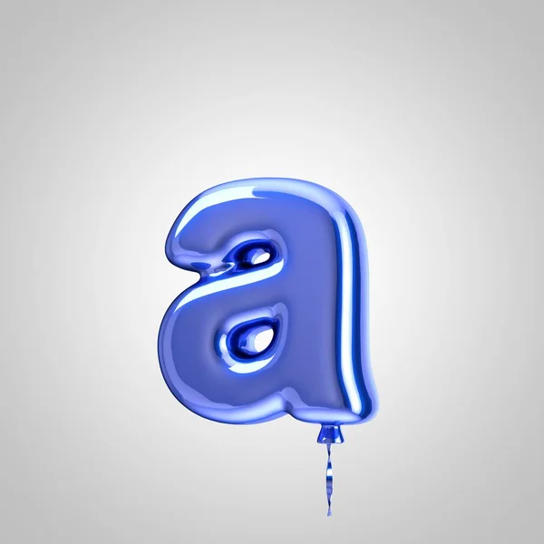 Palloncino blu metallizzato lucido lettera A minuscolo isolato su sfondo bianco — Foto Stock