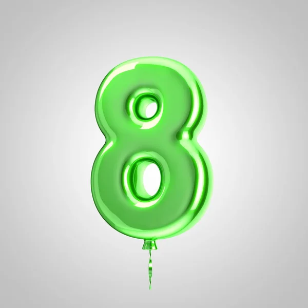 Błyszcząca metaliczna Zielona balon numer 8 na białym tle — Zdjęcie stockowe