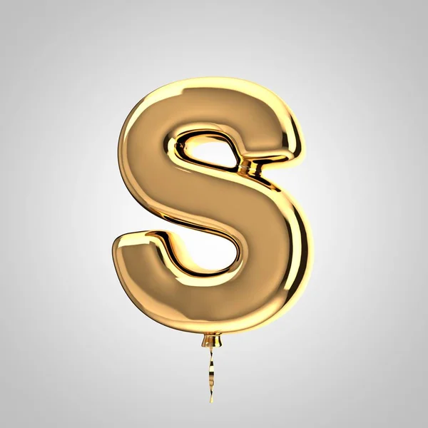 Glänzende metallische Gold Ballon Buchstaben s Großbuchstaben isoliert auf weißem Hintergrund — Stockfoto