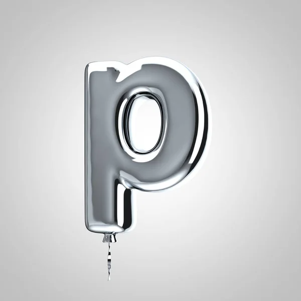 Glanzende metallic chroom ballon letter P kleine letters geïsoleerd op witte achtergrond — Stockfoto