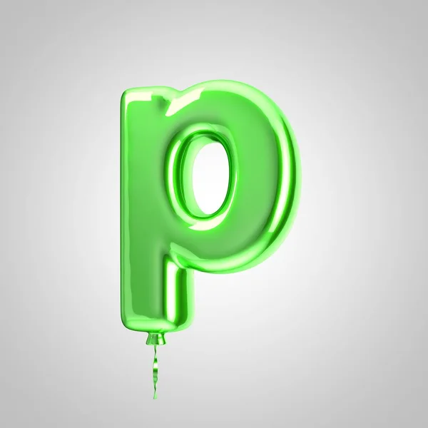 Shiny metallic green balloon letter P lowercase isolated on white background — Stock Photo, Image