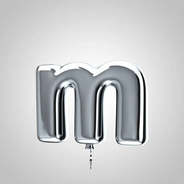 Parlak metalik krom balon harf M küçük beyaz arka plan üzerinde izole — Stok fotoğraf