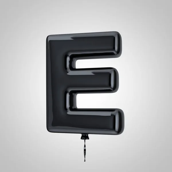 Parlak metalik siyah balon harf E büyük harf beyaz arka plan üzerinde izole — Stok fotoğraf