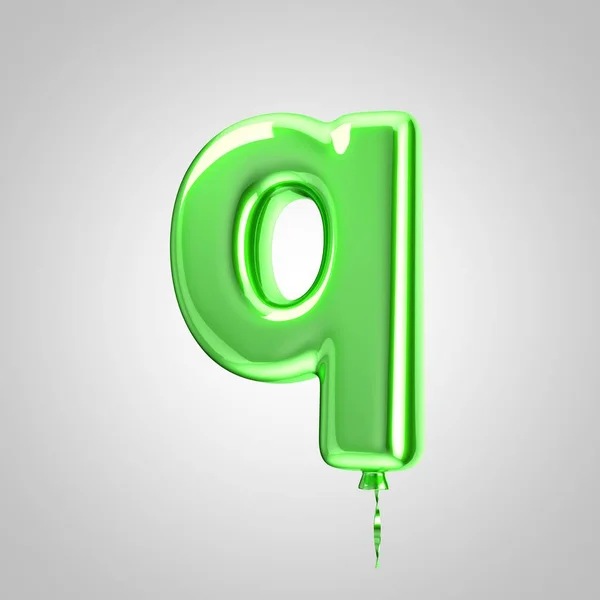 Блестящий металлический зелёный шарик буква Q нижний регистр изолирован на белом фоне — стоковое фото