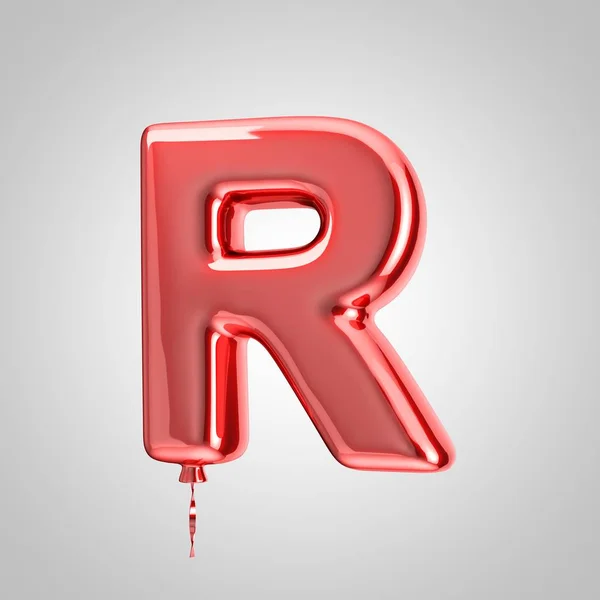 Balão vermelho metálico brilhante letra R maiúscula isolada sobre fundo branco — Fotografia de Stock