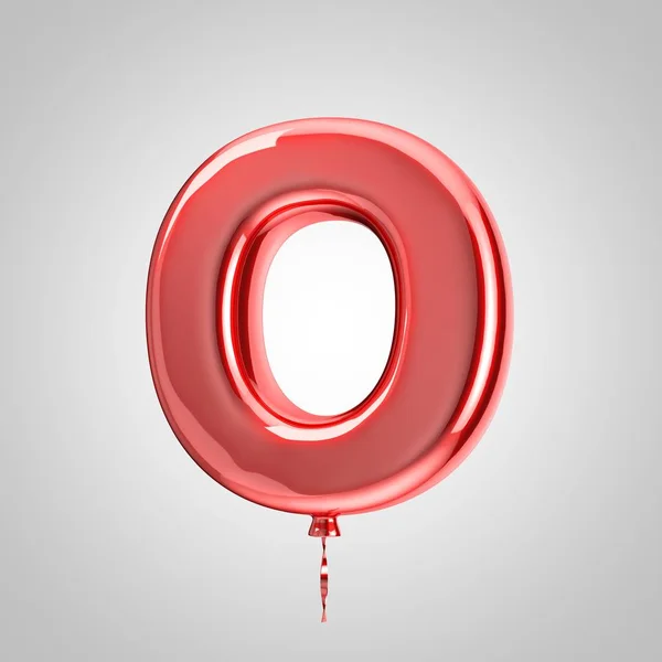 Shiny metallic red balloon letter O uppercase isolated on white background