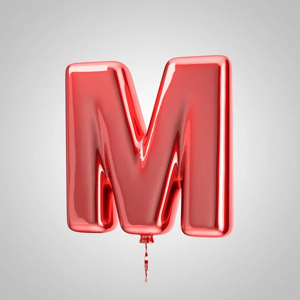 Shiny metallic red balloon letter M uppercase isolated on white background